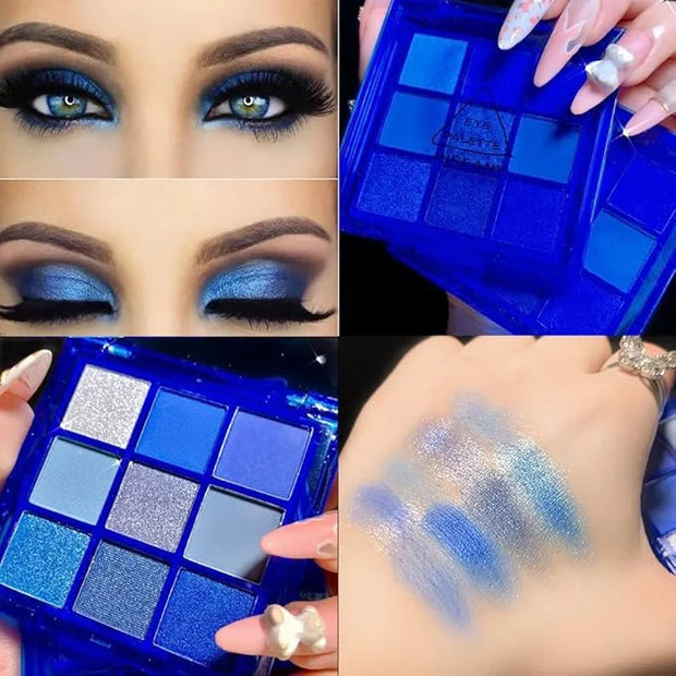 9-Color Glitter Matte Eyeshadow Palette, Silver Grey, Light Blue, Highly Pigmented Waterproof Corpse Bride Makeup for Blue...