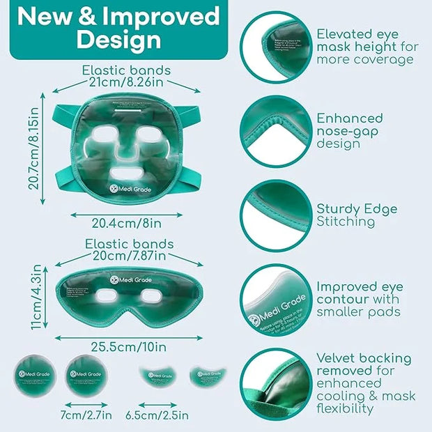 Medi Grade Cooling Ice Face Mask and Cooling Eye Mask for Puffy Eyes & Migraine Relief - Self Care Face Ice Pack with Chil...