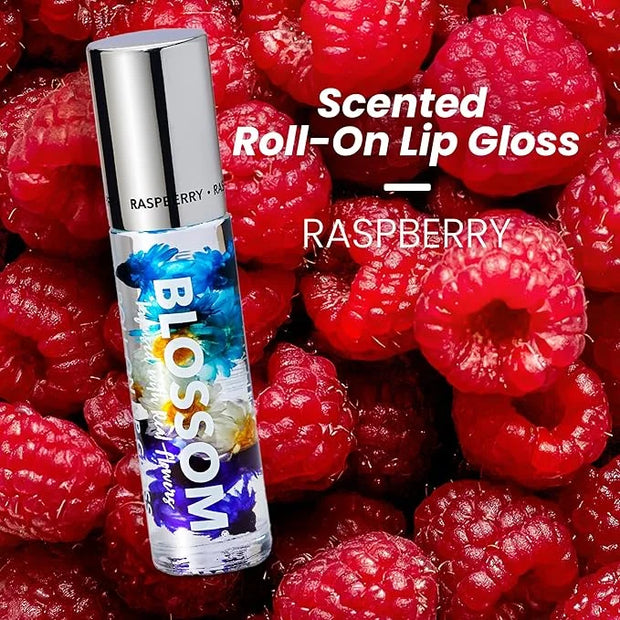Blossom Roll on Lip Gloss, Scented Clear High Shine Moisturizing Lip Oil, Non Sticky, Infused with Real Flowers, Made in U...