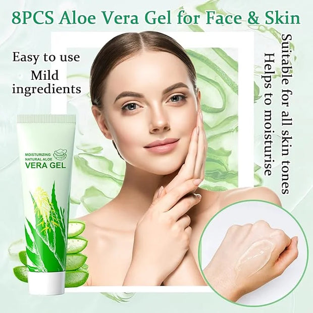 8PCS Aloe Vera Gel for Face & Skin,Organic Aloe Vera Gel,Hydrating After Sun Cream for Travel Size,Moisturizing Lotion for...