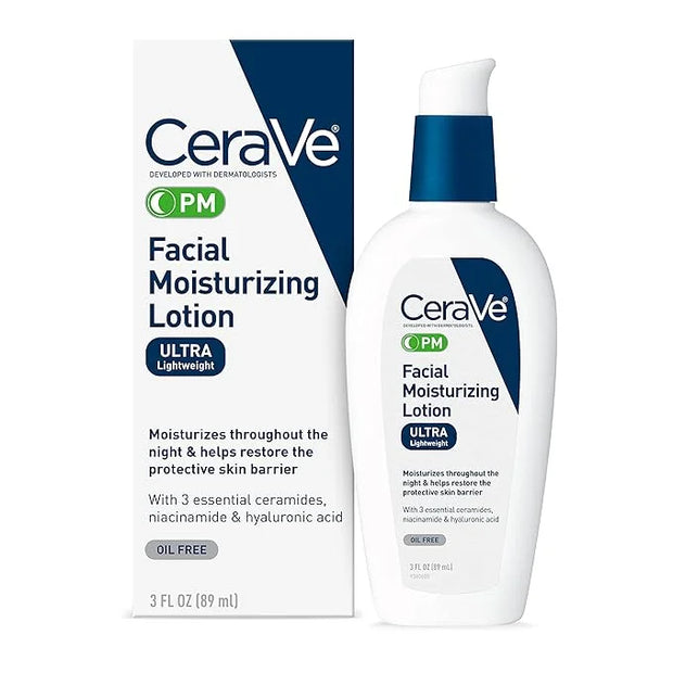 CeraVe PM Facial Moisturizing Lotion, Night Cream with Hyaluronic Acid and Niacinamide, Ultra-Lightweight, Oil-Free Moistu...