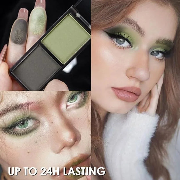 Green Black Two Color Matte Shimmer Glitter Eyeshadow,Bright High Pigment Eye Shadow Powder,Professional Long-Lasting Wate...