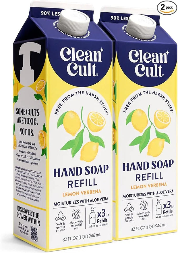 Cleancult Liquid Hand Soap Refills - Lemon Verbena - Moisturizes Dry & Sensitive Skin - Made with Aloe Vera & Essential Oi...