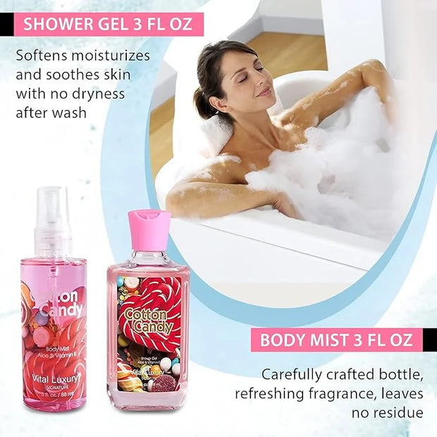 Cotton Candy Bath & Body Kit, 3 Fl Oz, Ideal Skincare Gift Home Spa Set, Includes Body Lotion, Shower Gel, Body Cream, and...