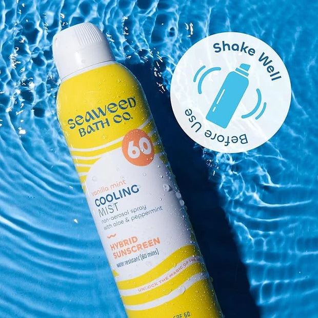 Seaweed Bath Co. Cooling Mist SPF 60 Sport Broad Spectrum Hybrid Sunscreen Spray, 6 Ounce (Pack of 2), Sustainably Harvest...