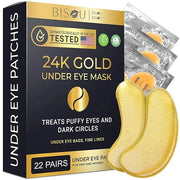 24K Gold Under Eye Patches (22 Pairs) – Collagen Masks for Dark Circles, Puffiness & Wrinkles – Skincare Treatment for Wom...