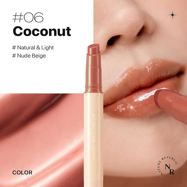 Nature Republic HONEY MELTING LIP (06 COCO) SOFT LIP STICK, Hydrating Gloss, Moisturizing balms, Sheer tint, Shine & Glowy...