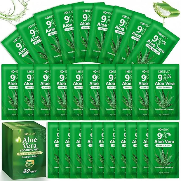 30 Pack Aloe Vera Gel for Face, Hair, Skin, Sunburn Relief, 99% Pure Aloe Vera Gel for After Sun Skin Care Relief, Bulk Al...