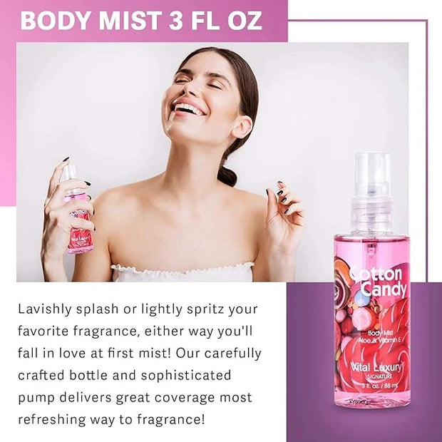 Cotton Candy Bath & Body Care Travel Set, Home Spa Gift Set Includes Body Lotion, Shower Gel, and Fragrance Mist, Personal...