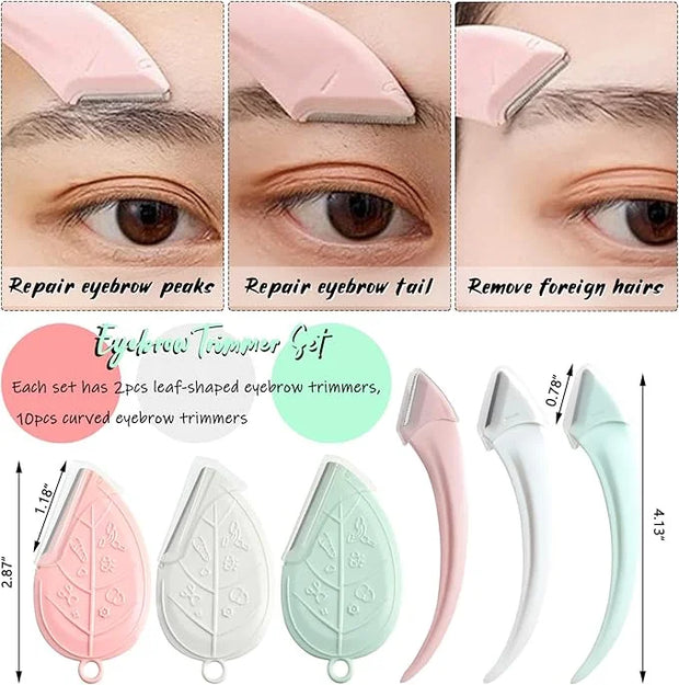 ONEUPIN 12PCS Eyebrow Trimmer Set Stainless Steel Leaves Curved Eyebrow Razor Trimmer Facial Shaver Razor Brow Shaper Suit...