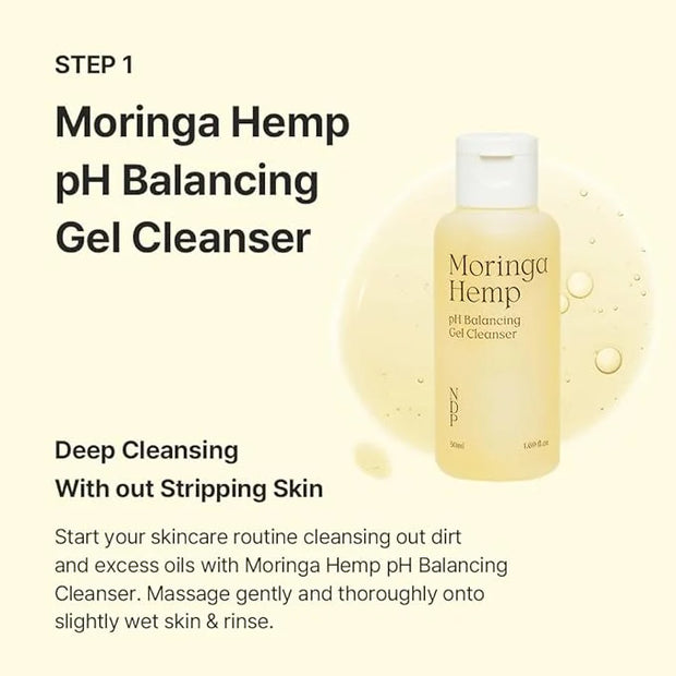 Travel Kit - Mini Travel Size Skincare Essentials - Moringa Hemp Gel Cleanser, Green Caper Toner Essence, Cica Bio-Placent...