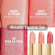 Oulac Metallic Coral Lipstick Set 3PCS High Impact Lipcolor with Moisturizing Formula, Vegan Beauty, Full-Coverage Lip Col...