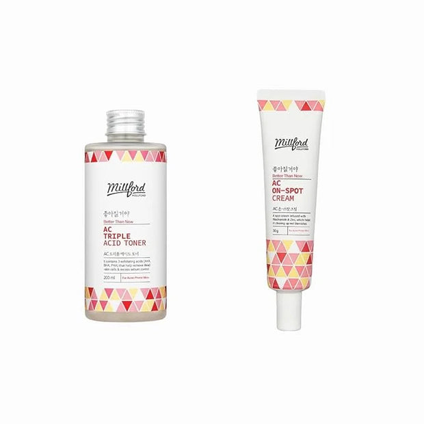 AC Acne Care Kit Clean & Treat - On-Spot Cream, 30 g., Zinc Oxide 10%, Niacinamide 2% & Triple Daily Toner, 200 ml, AHA/BH...