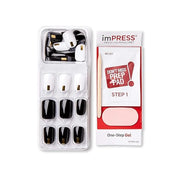 imPRESS Design, Press On Nails, Midnight Drive, Black and White, Short, Size, Squoval, Shape, Includes 30 Nails, Prep Pad,...