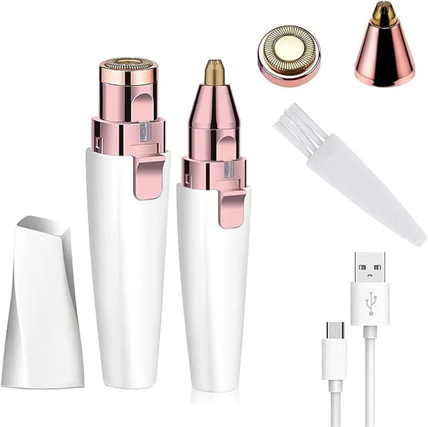 Facial Hair Remover for Women,Nose Hair Trimmer Rechargeable 2-1 Eyebrow Razor Portable Electric Shaver Painless Hair Remo...