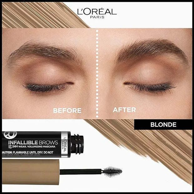 L'Oreal Paris Infallible Volumizing 24H Wear Brow Mascara, Long Lasting Eyebrow Makeup for 2X Fuller Eyebrows, 7.0 Blonde,...