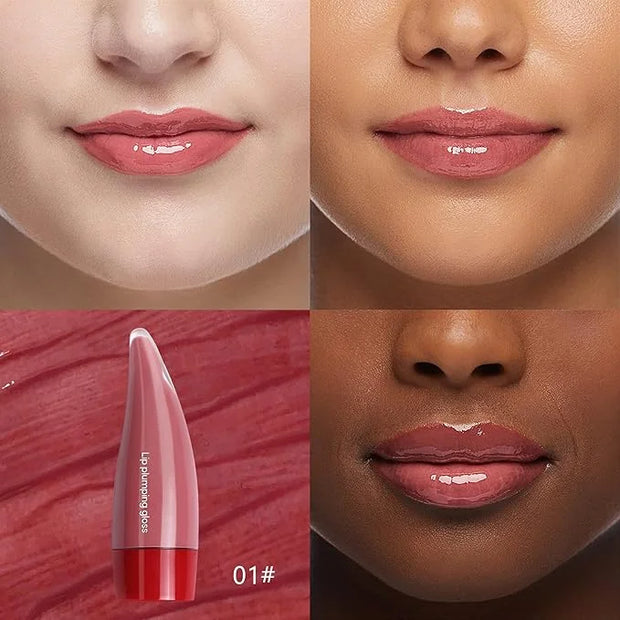Juicy Lip Plumping Gloss, Pink Tinted Lip Gloss Lip Plumper, Hydrating Moisturizing Lip Tint Stain, Highly Pigmented Shine...