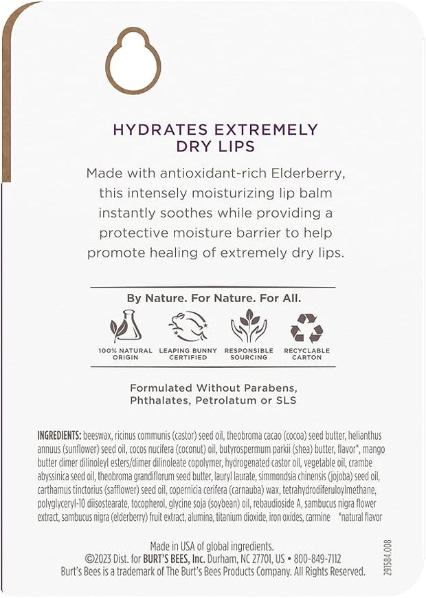 Burt's Bees Rescue Balm Elderberry Lip Balm, With Antioxidant-Rich Elderberry, Tint-Free, Natural Origin Lip Care, 2 Tubes...