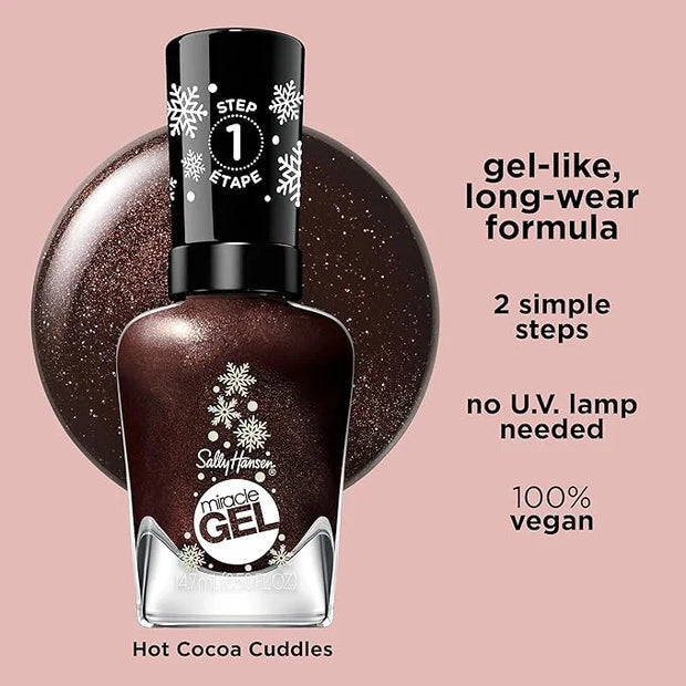 Sally Hansen Miracle Gel, Hot Cocoa Cuddles, Long Lasting, Gel-Like Formula, No UV Lamp Needed, Opaque, Shimmery Brown Nai...