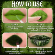 Green Matte Liquid Lipstick Set with Black Eyeshadow Powder, Halloween Goth Lip Gloss Waterproof Longlasting DIY Cute Uniq...