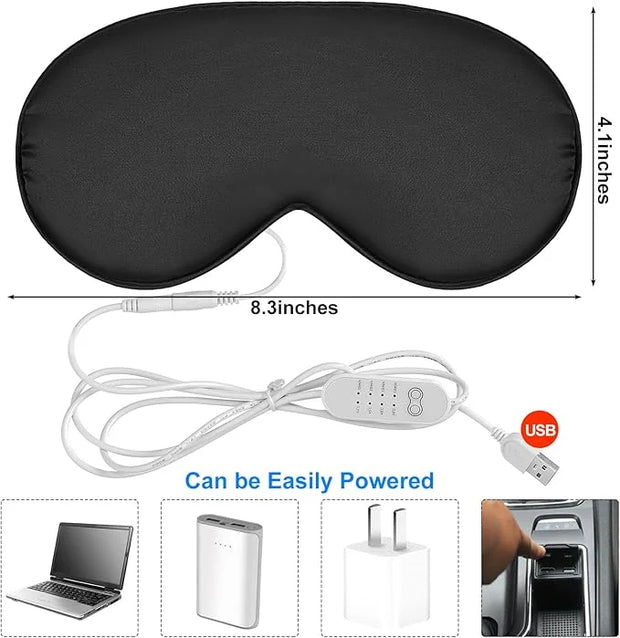 2 Pieces Silk Heated Eye Mask for Dry Eyes USB Steam Warm Compress for Puffy Eyes Adjustable Temp Sleep Eye Mask for Dry E...