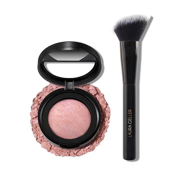 LAURA GELLER NEW YORK Baked Blush-n-Brighten Marbleized Blush + Angled Brush (04 Ethereal Rose, 47mm) - Product Image