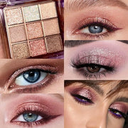 9 Colors Glitter Eyeshadow Palette Naturing-Looking Women Girls Eye Shadow,Pink White Gold Glitter Shimmer Sparkly Eye Sha...