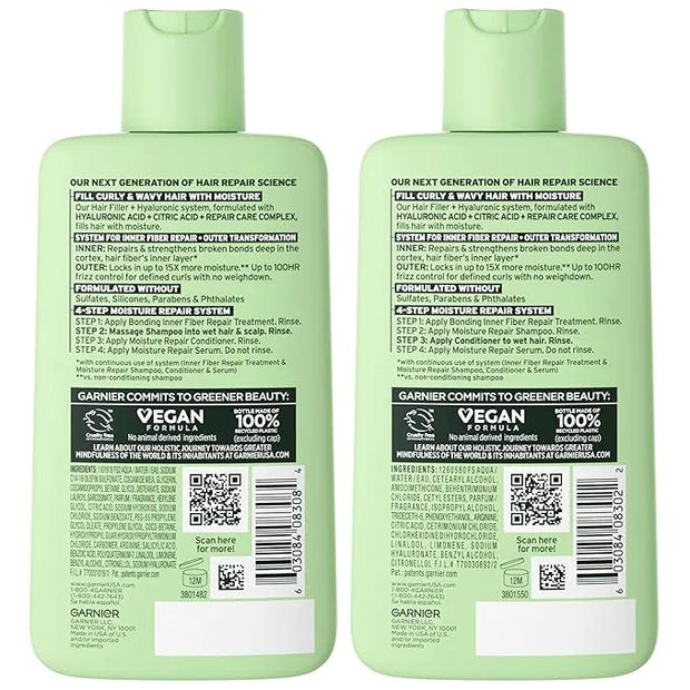 Garnier Fructis Hair Filler Moisture Repair Shampoo and Conditioner Set, Hair Care for Curly, Wavy Hair with Hyaluronic Ac...