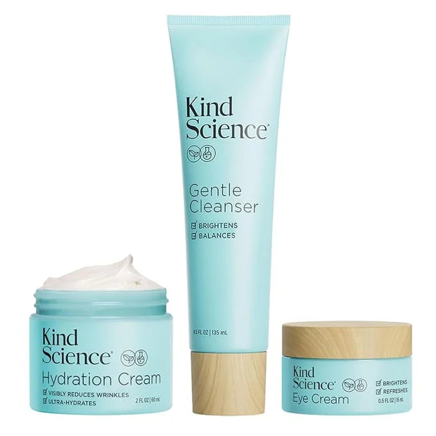 Kind Science 3-Piece Skin Care Set, Gentle Cleanser, Hydration Cream, Eye Cream - Essential Anti Aging Trio - Anti Aging S...