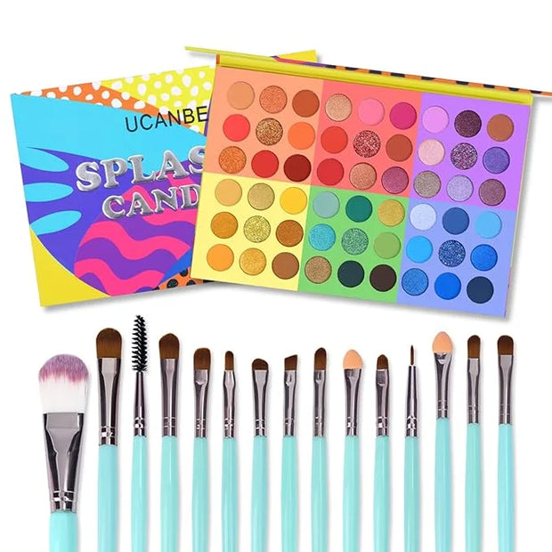 UCANBE 54 Colors Splashy Candies Eyeshadow Palette + 15pcs Makeup Brush Set, Highly Pigment Matte Metallic Shimmer Glitter...