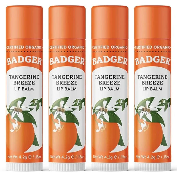 Badger Tangerine Breeze Classic Lip Balm, 100% Organic Lip Balm, Long Lasting Lip Care w/Light Silky Texture, Bright & Che...