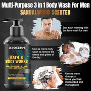 Gifts for Men,Mens Body Wash Gift Set Cleansing & Hydrating Skin w/Face Wash,Deodorant,Sandalwood & Cologne 3 in 1 Hair,Fa...