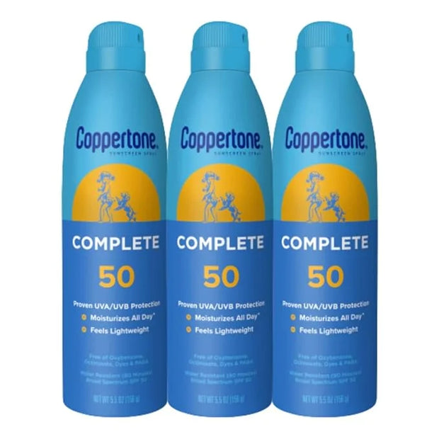 Coppertone Complete Sunscreen Spray SPF 50, Spray Sunscreen for Body, Lightweight, Water Resistant, 5.5 Oz, Pack of 3 - Pr...