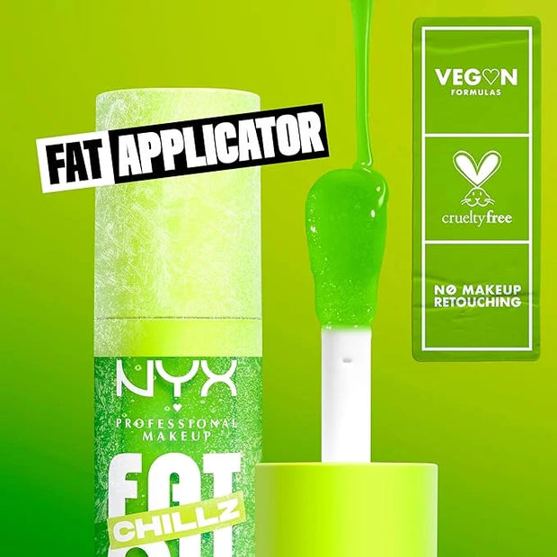 NYX PROFESSIONAL MAKEUP Fat Oil Chillz, Moisturizing, Shiny and Vegan Tinted Lip Gloss - Kiwi Freeze (Sheer Green) - Produ...