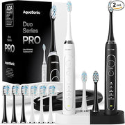 Aquasonic Duo Series PRO – Ultra-Whitening Electric Toothbrush Set – 5 Modes & Smart Timers – Premium Travel Cases & 10 Pr...