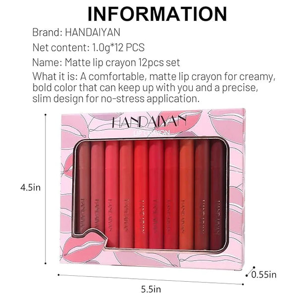 12 Colors Matte Lipstick Pen Lip Liner Pencil Long-lasting