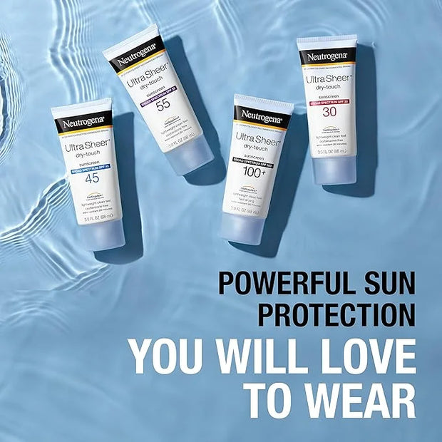 Neutrogena Ultra Sheer Dry-Touch Water Resistant and Non-Greasy Sunscreen Lotion with Broad Spectrum SPF 45, 3 fl. oz, (Pa...