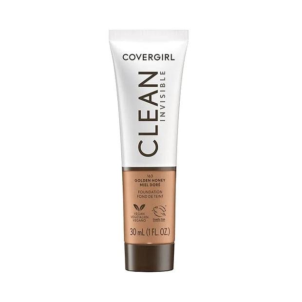 COVERGIRL Clean Invisible Foundation Makeup, Dewy & Glowy Natural Finish, Buildable Coverage, Skin-Like Smooth Look, Vegan...