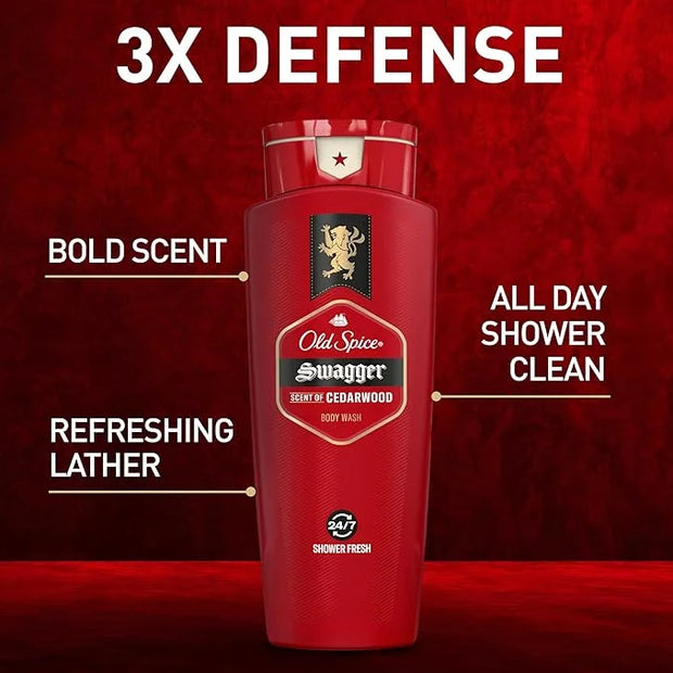 Old Spice Refreshing Body Wash for Men, 3X Defense, 24/7 Shower Fresh with Long Lasting Scent, Red Collection, Swagger wit...