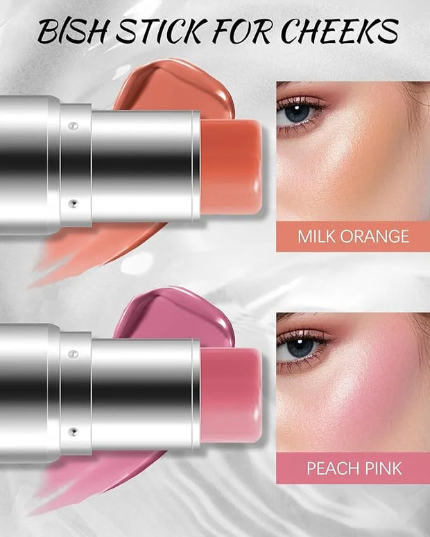Peach Pink Cream Blush Stick, Monochromatic Multi-Blush Stick for Cheeks & Highlighter, Pigmented Long Lasting Smooth Natu...