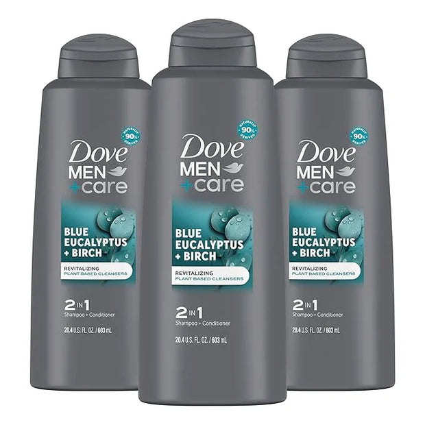 DOVE MEN + CARE 2 in 1 Shampoo Conditioner Eucalyptus + Birch 3 Count For Healthy-Looking Hair Naturally Derived Plant Bas...