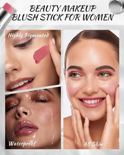Peach Pink Cream Blush Stick, Monochromatic Multi-Blush Stick for Cheeks & Highlighter, Pigmented Long Lasting Smooth Natu...