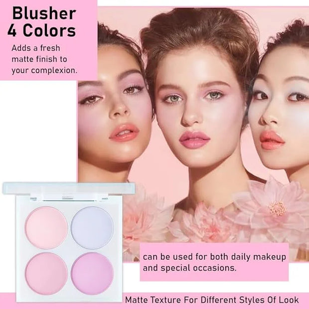 Face Blushes Quads, Matte Blush Makeup Palette, Light Pink Lavender Dark Pink and Mauve Cream Blushes Palette, Makeup for ...