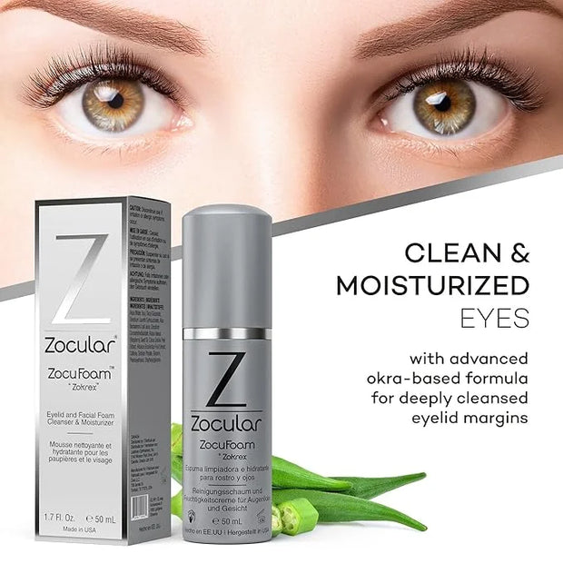 Zocuwipe Eyelid Wipes Eyelid Cleanser and Moisturizer Pads 30ct + Zocufill Elixir Eye Gel and Face Serum + Zocufoam Cleans...