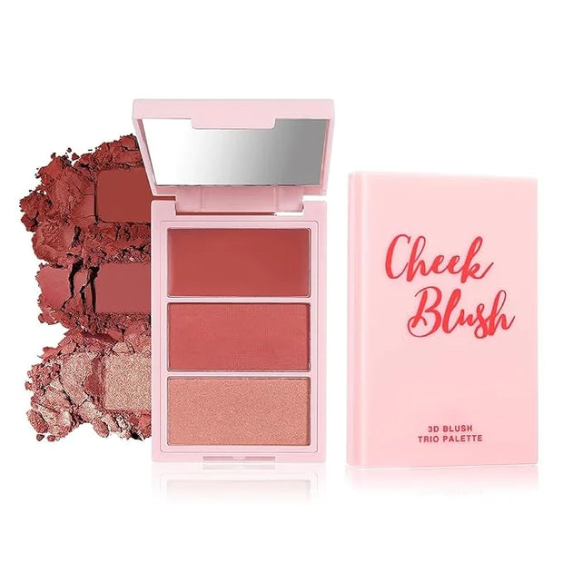 3D Blush Palette, Multi-Use Makeup Powder Pink Blush Palette Glow Makeup Cream Blush For Cheeks, Lightweight, Smooth, Blen...
