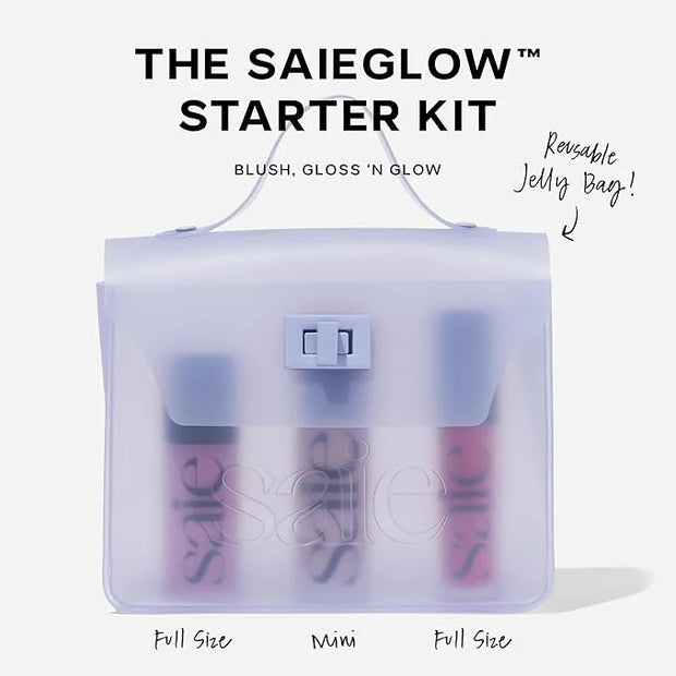 Saie SaieGlow Starter Kit - Hydrating + Highlighting Makeup Kit with Glowy Super Gel in Roseglow, Dew Blush in Baby, and G...