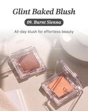 Glint Baked Blush (Burnt Sienna, 0.08oz) - Long-Lasting, All-Day Face Blush Powder for a Natural Look. Korean Skin Care, K...