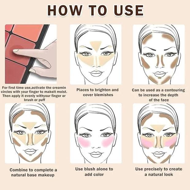12 Colors Cream Blush Palette Cream Concealer Foundation Palette,Natural Matte Face Makeup Palette with Brush - Product Image