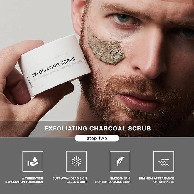 CRVFT Men’s Facial Care Kit | Aloe Vera Face Wash 3oz | Hyaluronic Moisturizer 1oz | Charcoal Exfoliating Scrub 1.7oz | 3 ...