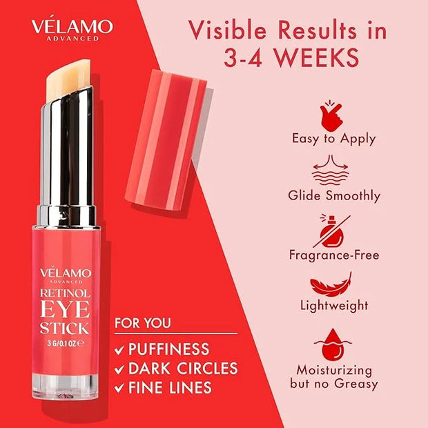 VELAMO ADVANCED Retinol Eye Stick: Retinol Under Eye Cream for Dark Circles and Puffiness with 1% Bakuchiol - Anti Aging B...
